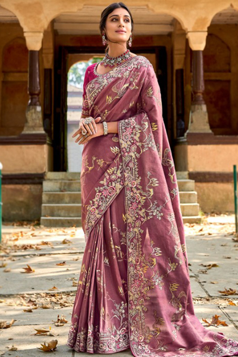 Heavy Silk Peach Silk Saree For Wedding