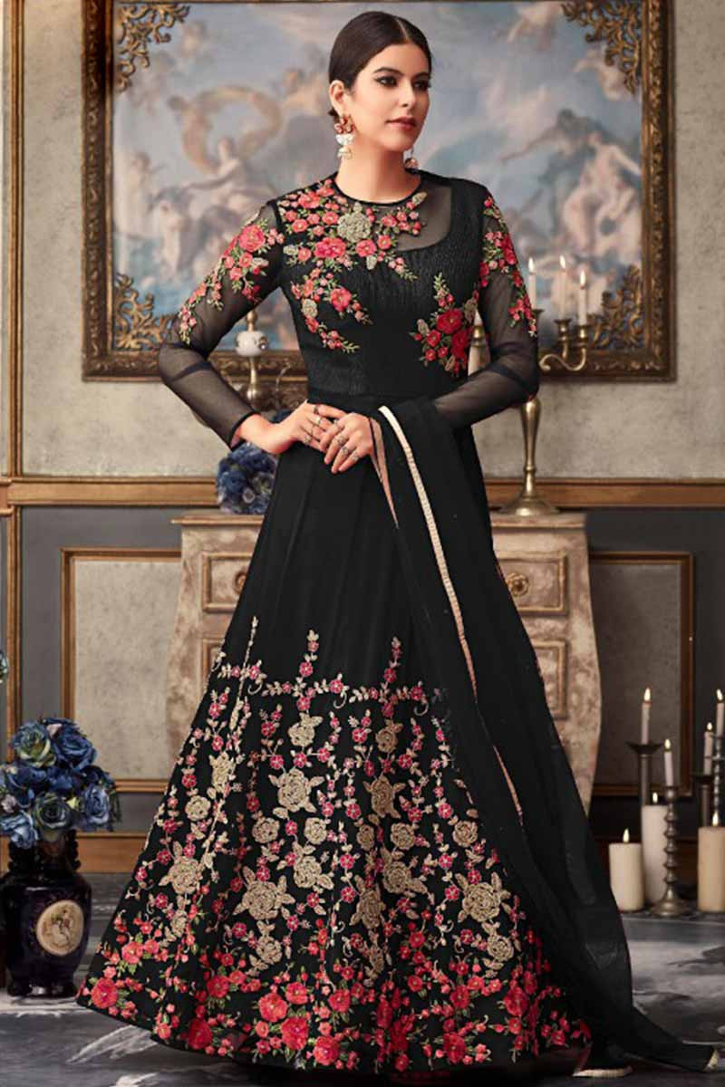 Anarkali Suit Online  Buy Black floral printed anarkali suit