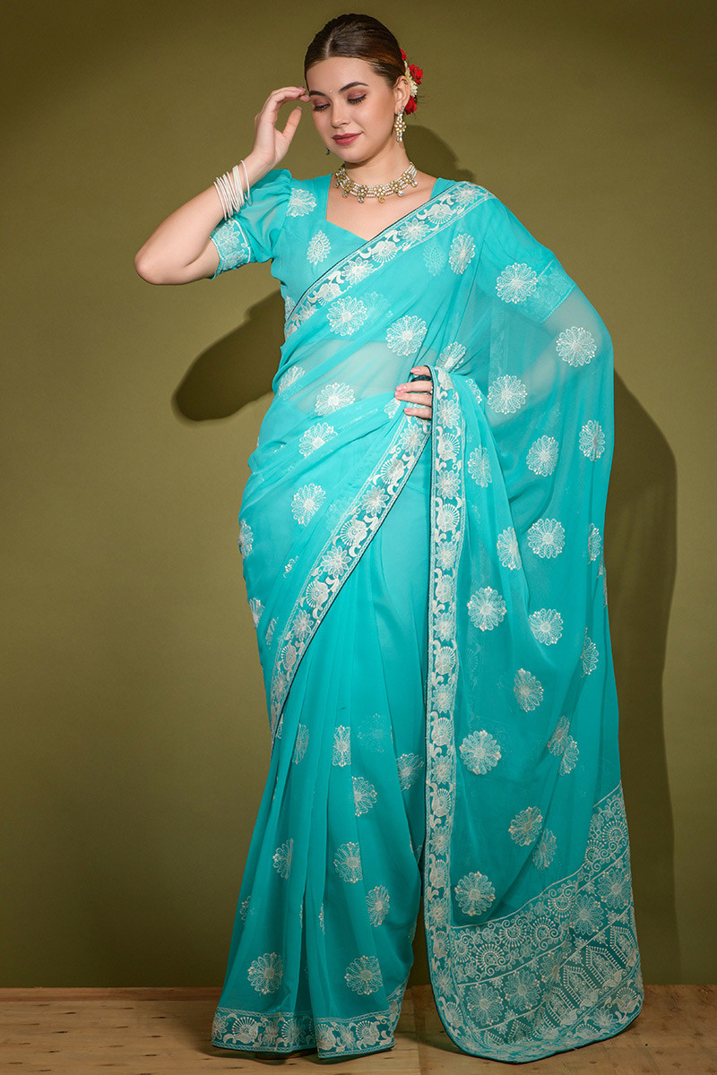 Buy Casual Wear Thread Work Sarees Online for Women in USA