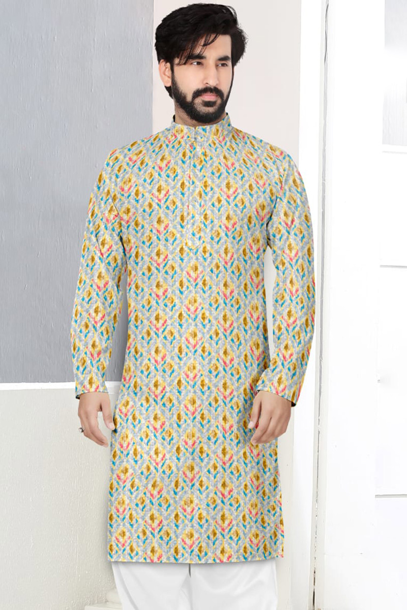 Cotton Men Kurta Pajama in Multi Color for Sangeet