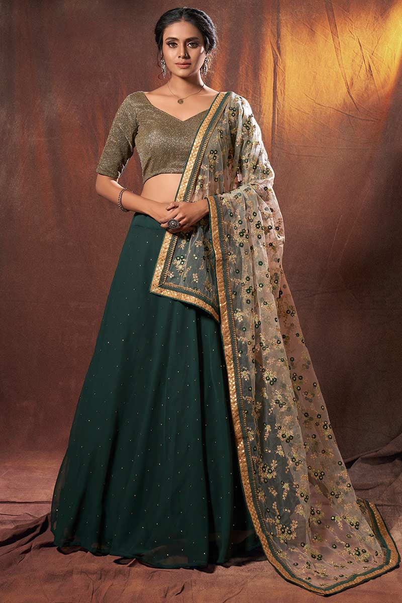 Semi-Stitched Green Embroidery Pure Silk Sabyasachi Party Wear Lehenga with  Blouse at Rs 2299 in Surat