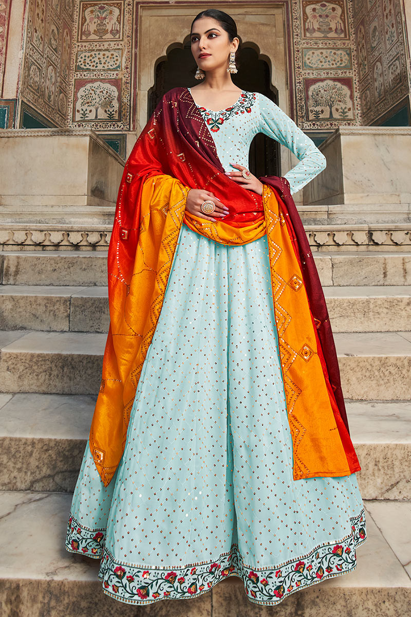 Sky Blue Embroidered Fabric LSTV122995