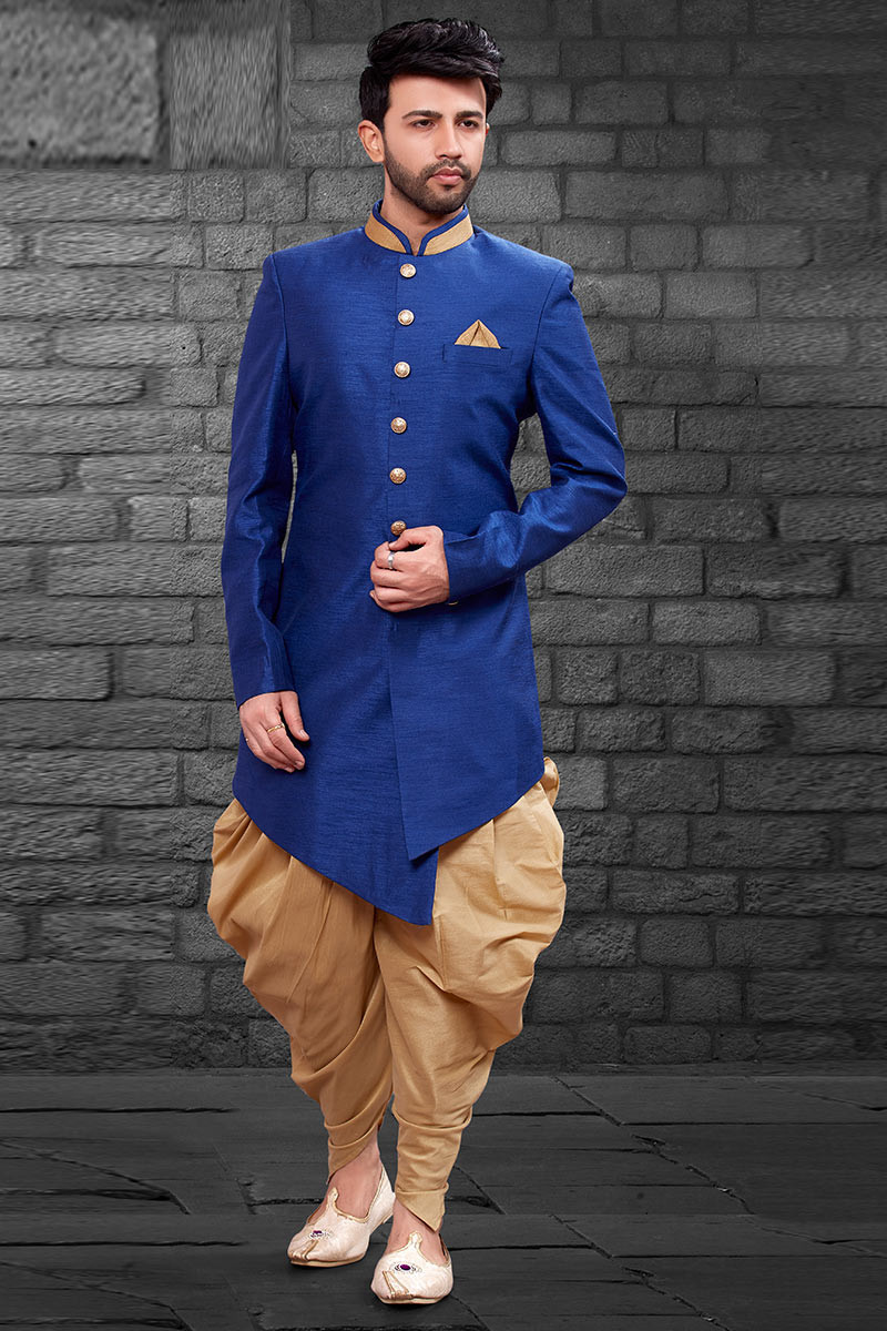 Royal blue shop indo western sherwani