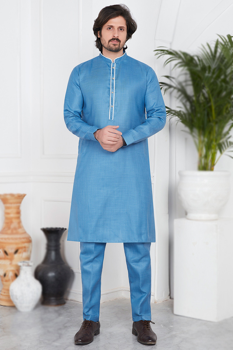 Royal Blue Casual Wear Cotton Straight Cut Men s Kurta Pajama