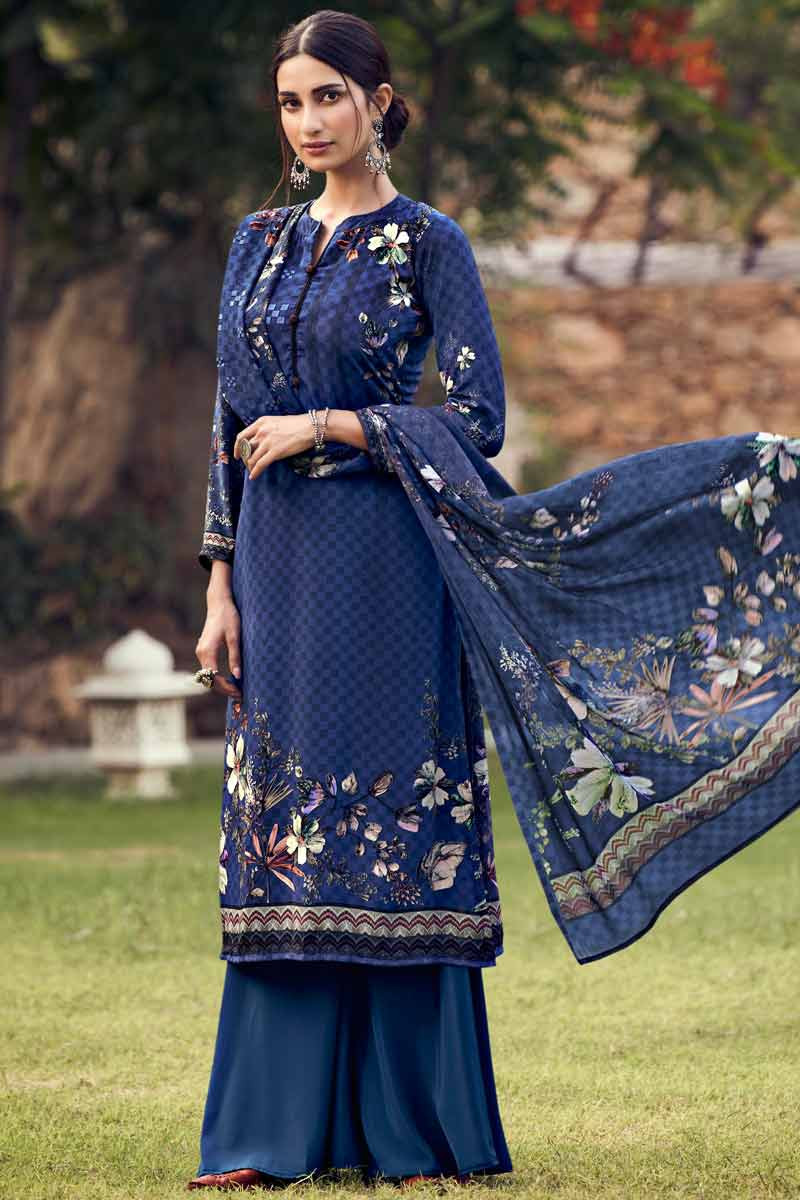 Royal blue palazzo best sale suit