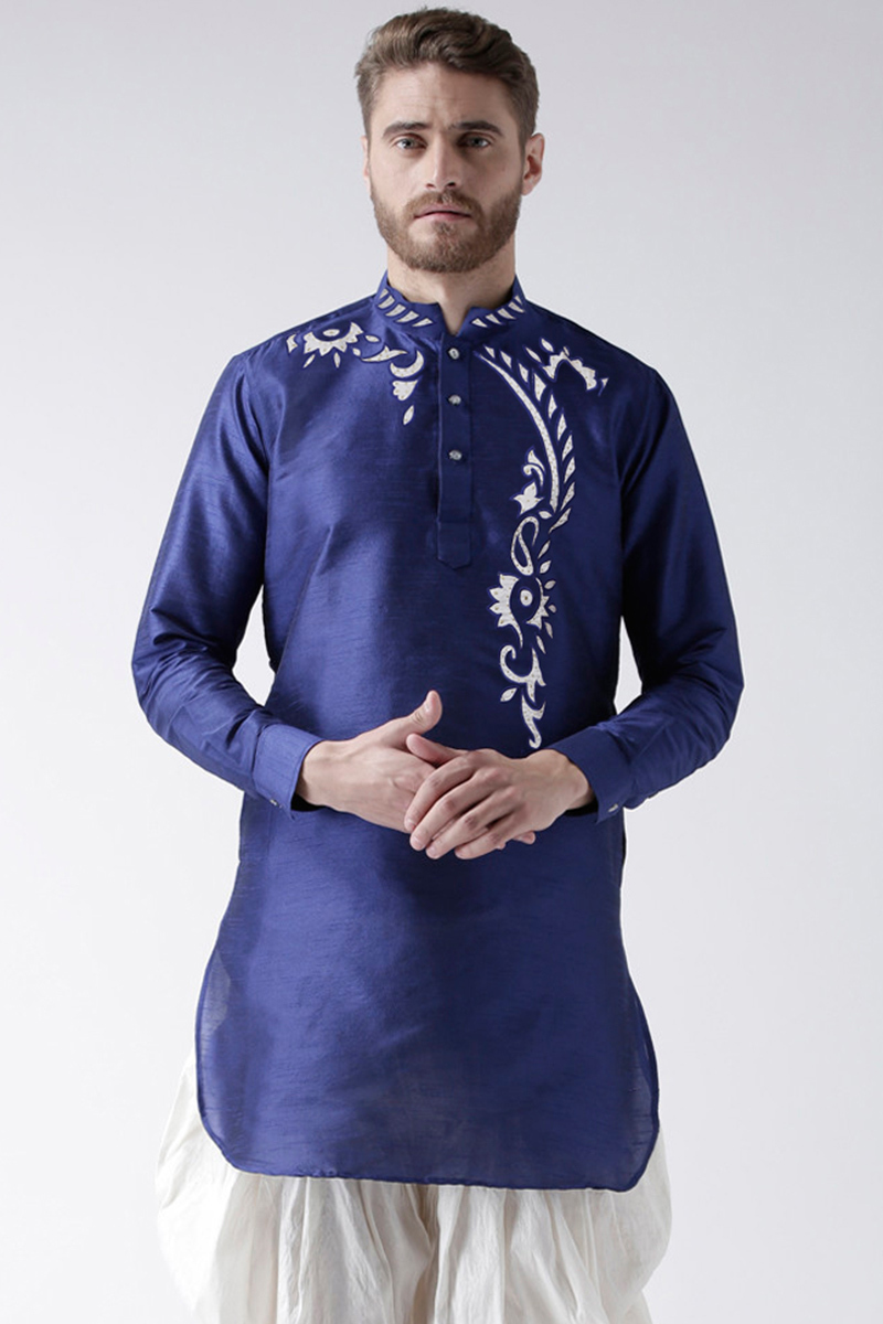 Royal Blue Dupion Silk Embroidered Men's Kurta
