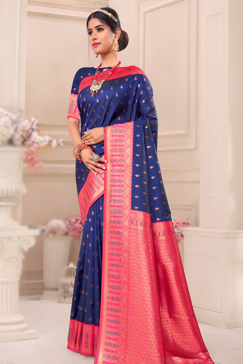 Royal Blue sequence handloom Saree - Charukriti