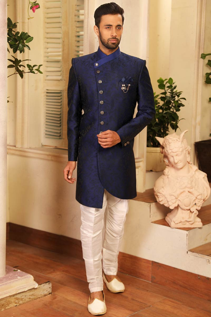 Royal blue shop indo western sherwani