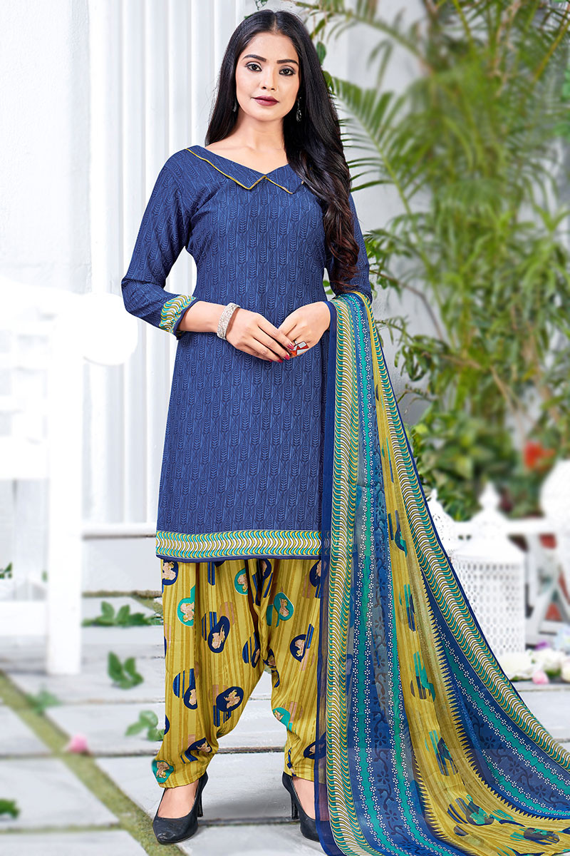 Royal Blue Printed Crepe Casual Wear Straight Cut Salwar Suit LSTV129543