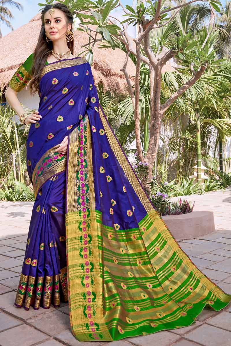 Royal Blue Colore Kanchipuram Silk Look Saree Indian Traditional Saree  Bollywood Style Exclusive Party Wear Kanchipuram Silk Saree - Etsy