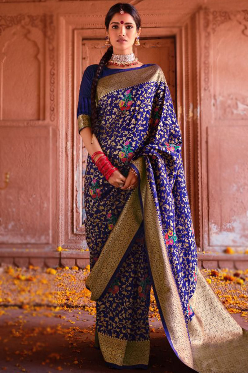 Royal blue shop wedding saree