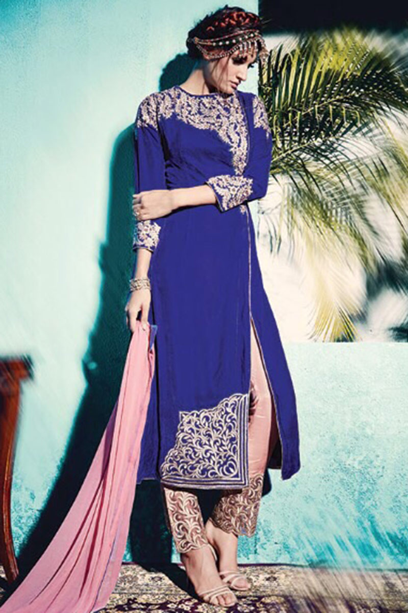 Blue velvet trouser suit best sale