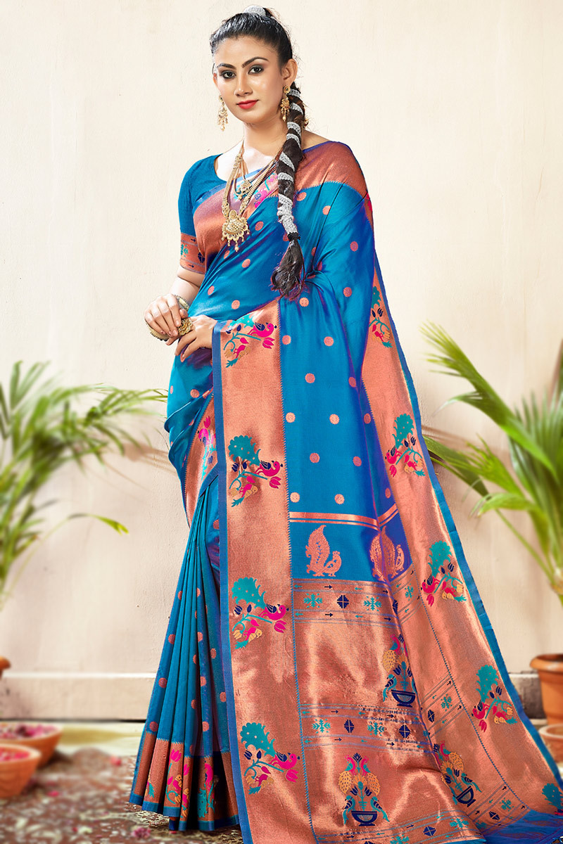 Tilak Mart 5.5 m (separate blouse piece) Vivera-18 Rich Paithani Figure  Pallu Royal Look Saree, With Blouse Piece at Rs 1699 in Surat