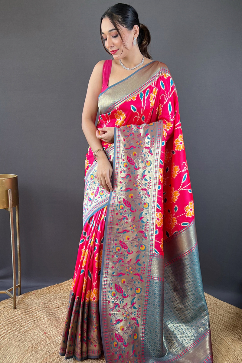 Ruby Pink Cotton Silk Weaved Broad Border Saree 