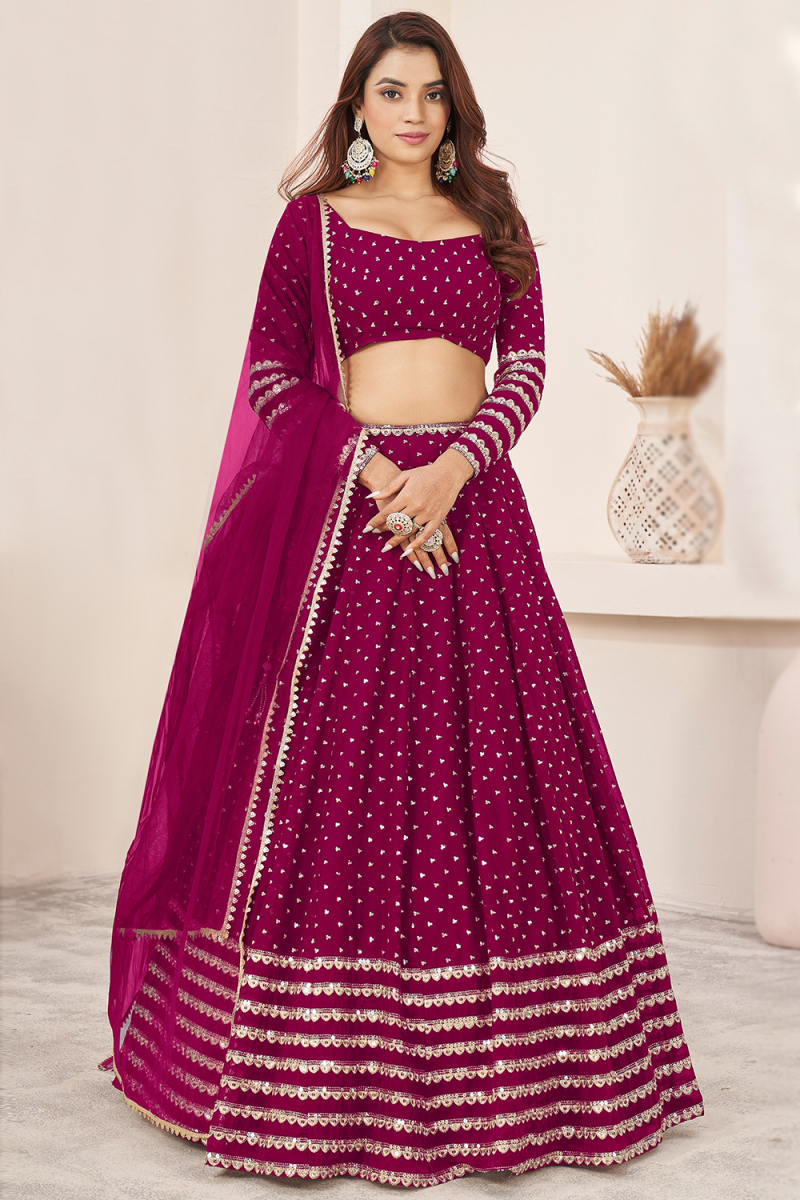 Ruby Pink Georgette Lehenga with Sequins Work for Diwali