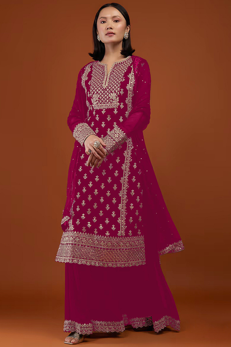 Buy Latest Ruby Pink Palazzo Suit with Zari LSTV122465