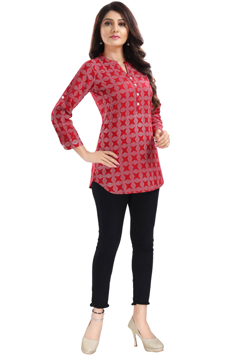 Ruby Rayon Red Printed Short Kurti 