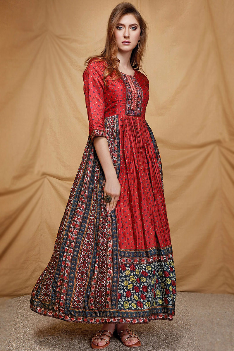 Buy Art Silk Ruby Red Gown LSTV122138