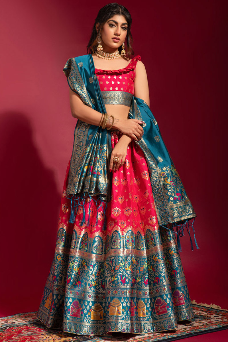Buy Banarasi Silk Short Sleeve Lehenga Choli Online for Women in USA