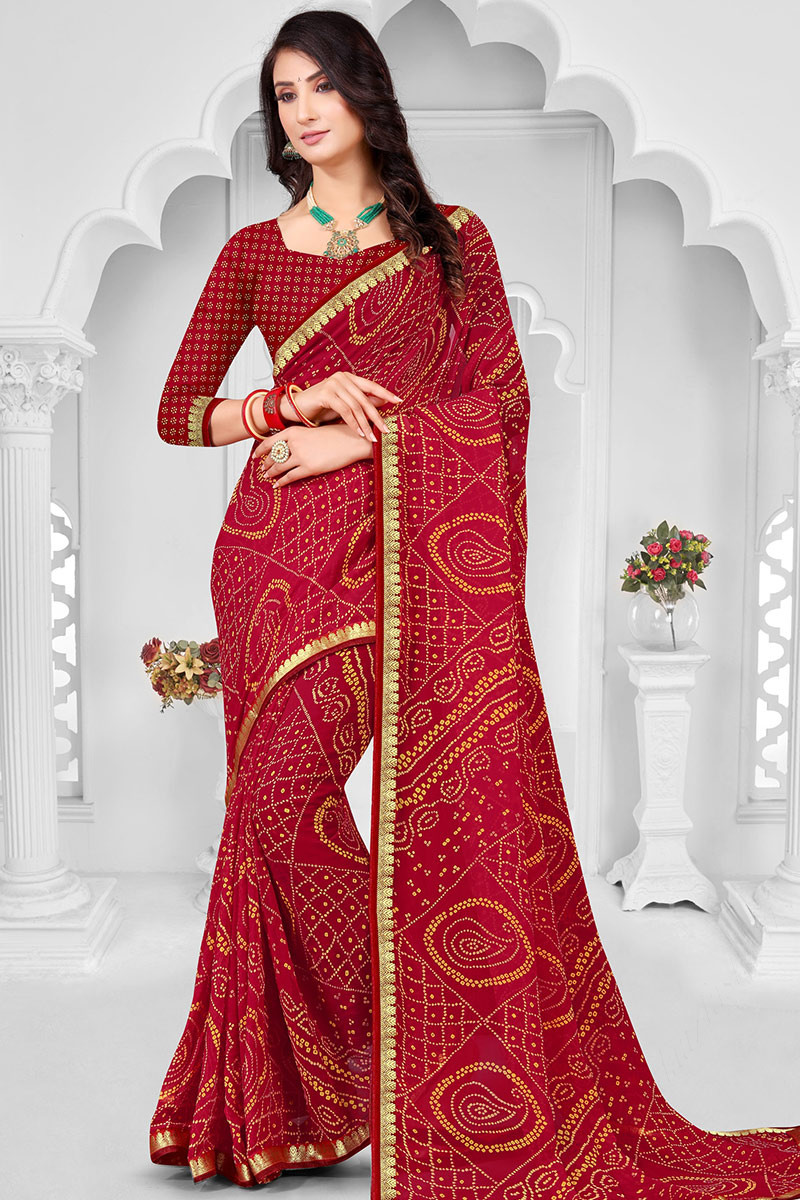 Bandhani saree red hotsell