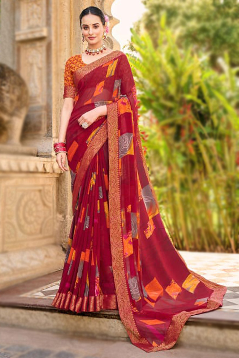 Stunning Mustard Yellow Dola Silk Saree with Red Blouse - Kolour by Women  for Women