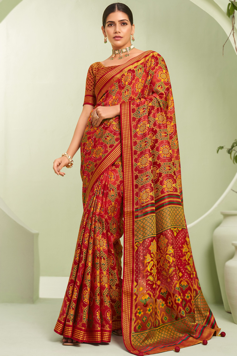 Ruby Red Georgette Woven Zari Casual Wear Saree