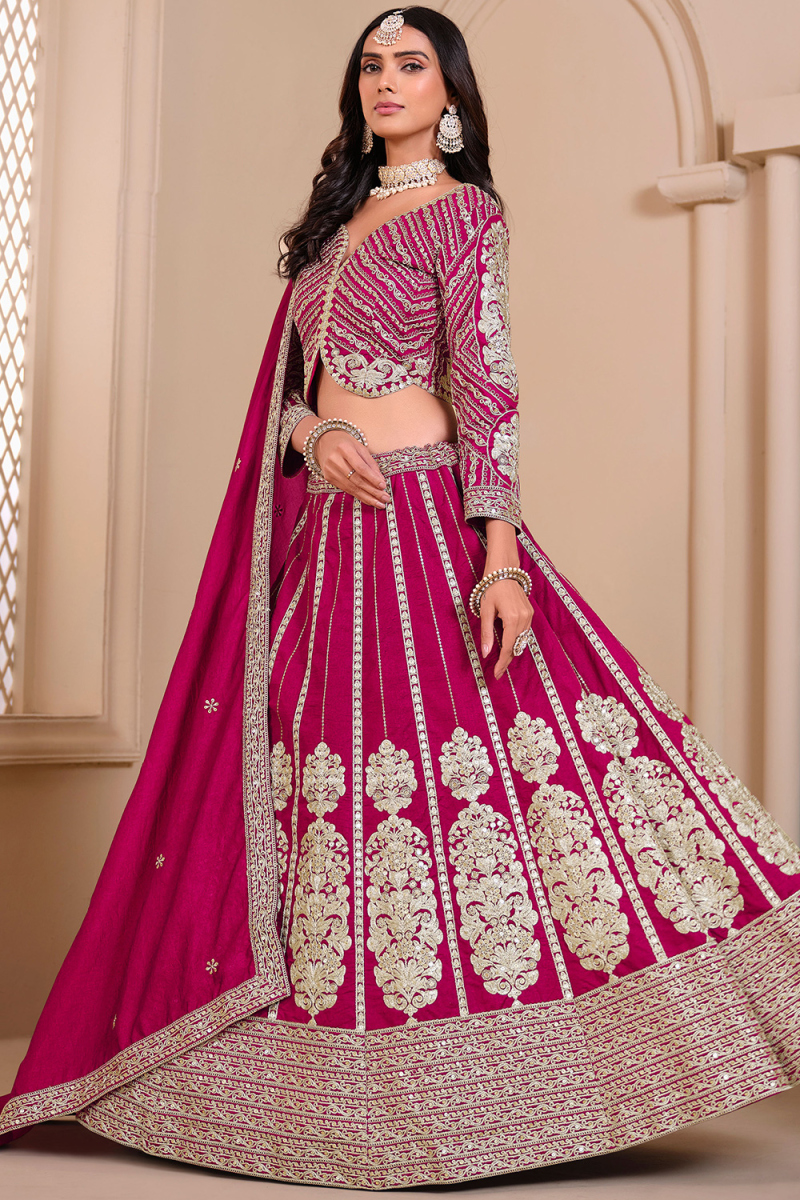 Ruby Red Silk Blend Embroidered Lehenga For Wedding