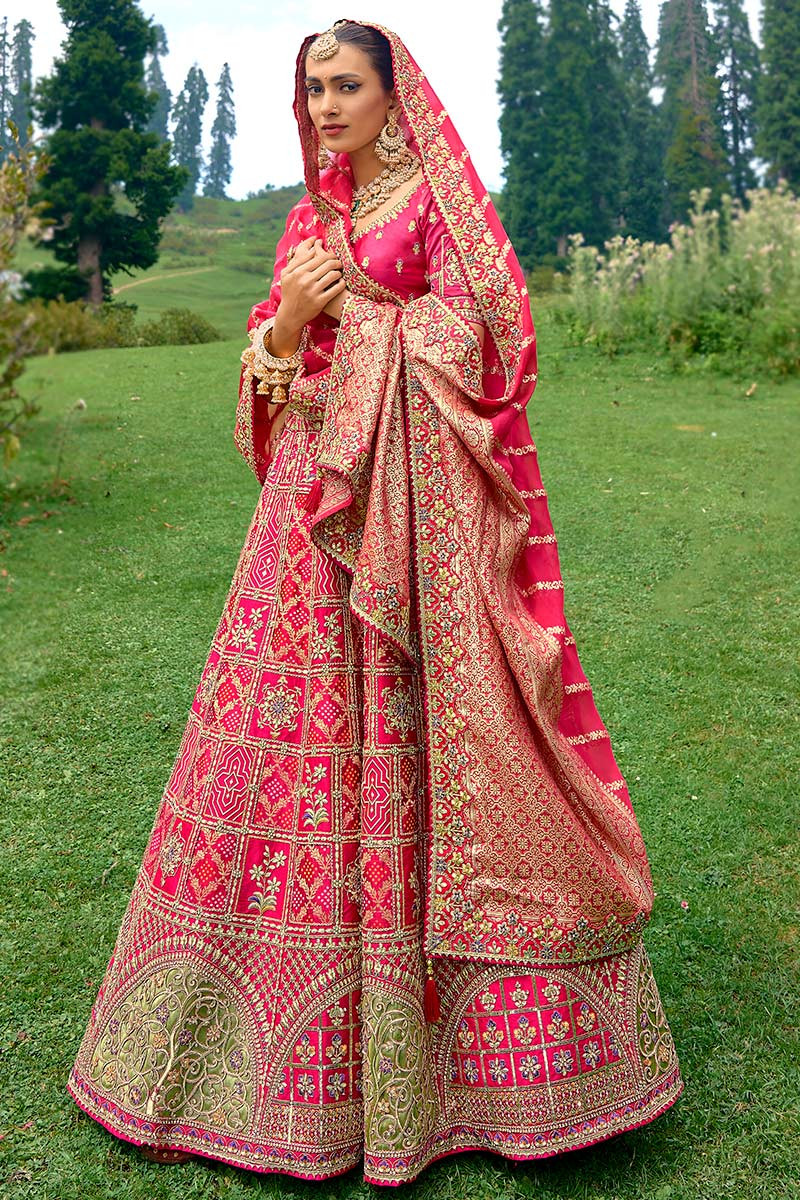 Engagement, Party Wear, Reception Pink and Majenta color Banarasi Silk  fabric Lehenga : 1895520