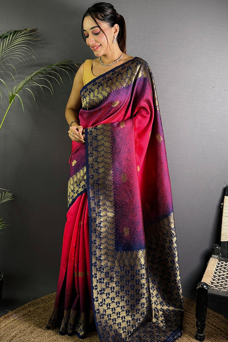 Ruby Red Soft Silk Printed Broad Border Saree 