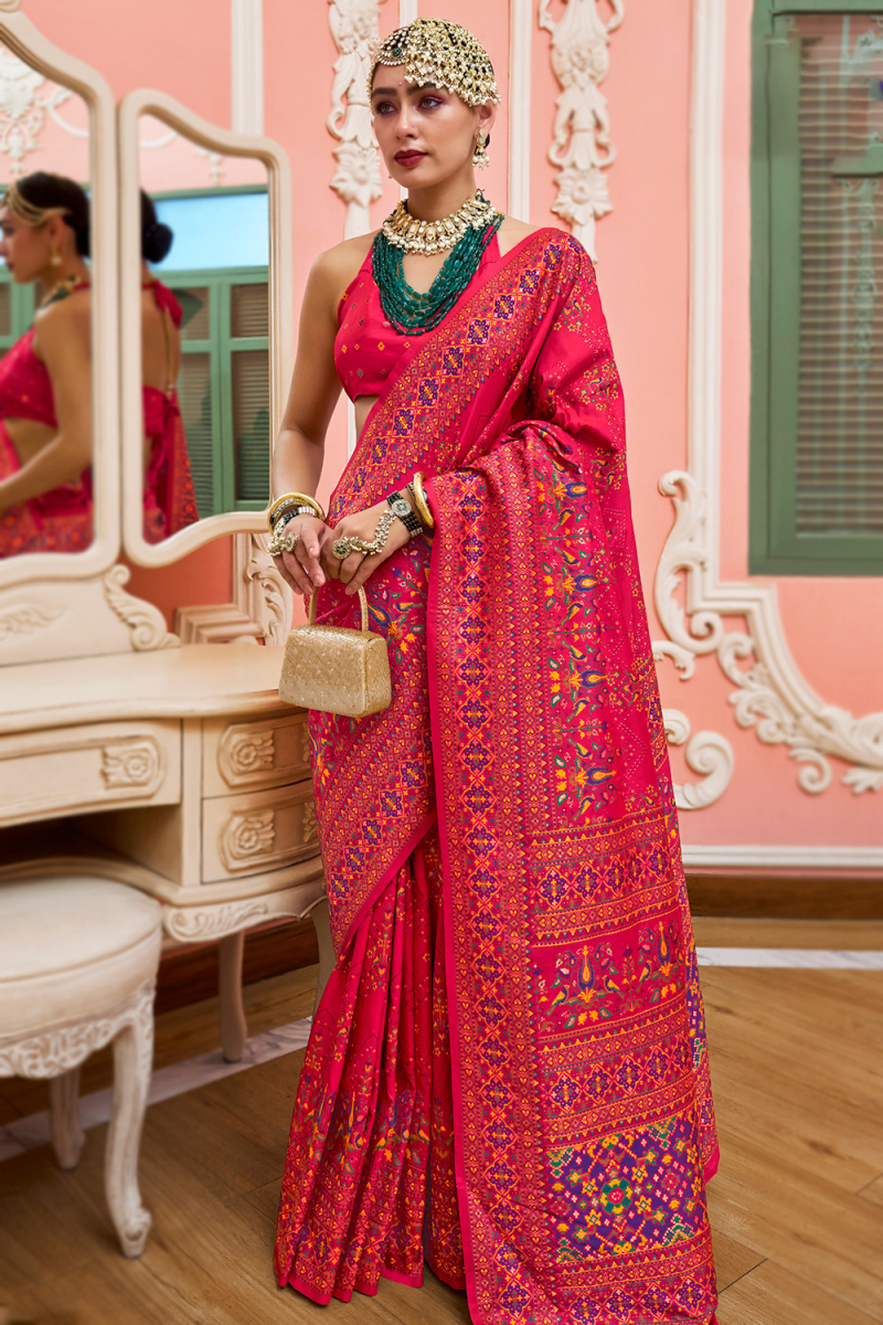 Ruby Red Soft Silk Weaved Broad Border Saree 