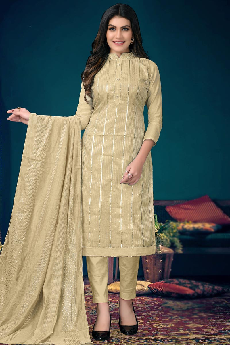 Sage Green Chanderi Cotton Embroidered Trouser Suit