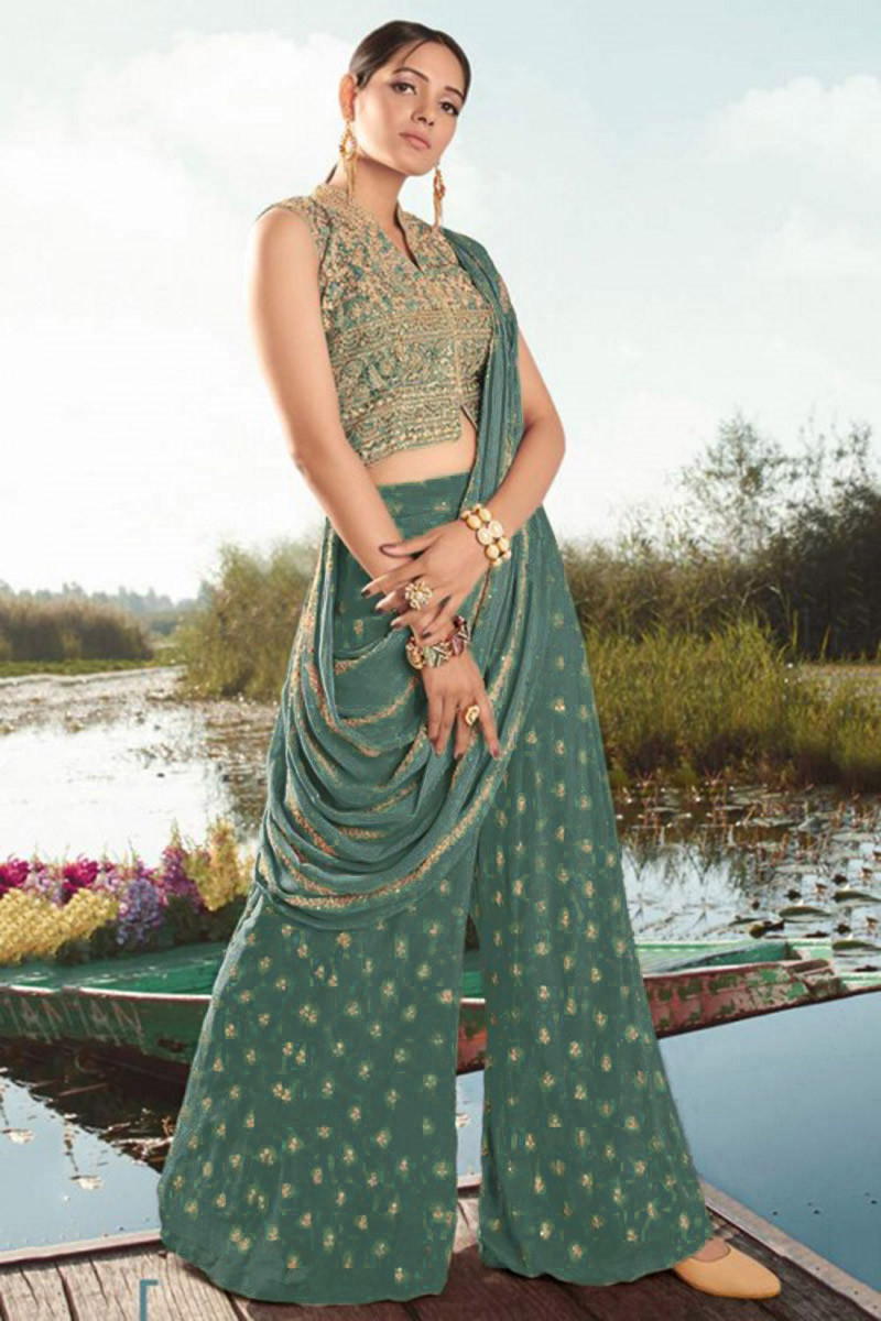 Buy Suits for Diwali Net Sage Green Trouser Suit LSTV112515