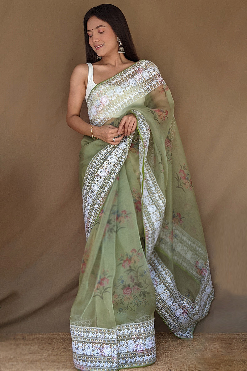 Buy Light Green Chikankari Saree online-Karagiri – Karagiri Global