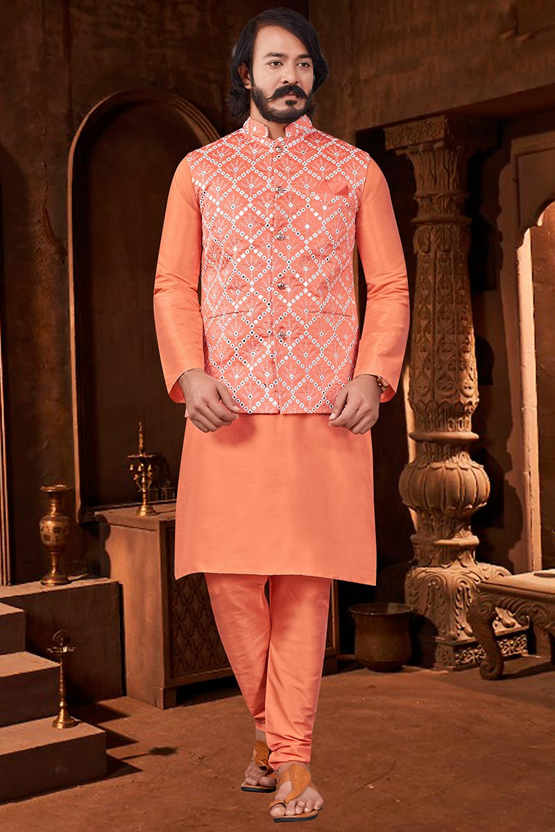 Orange kurta discount pajama with jacket