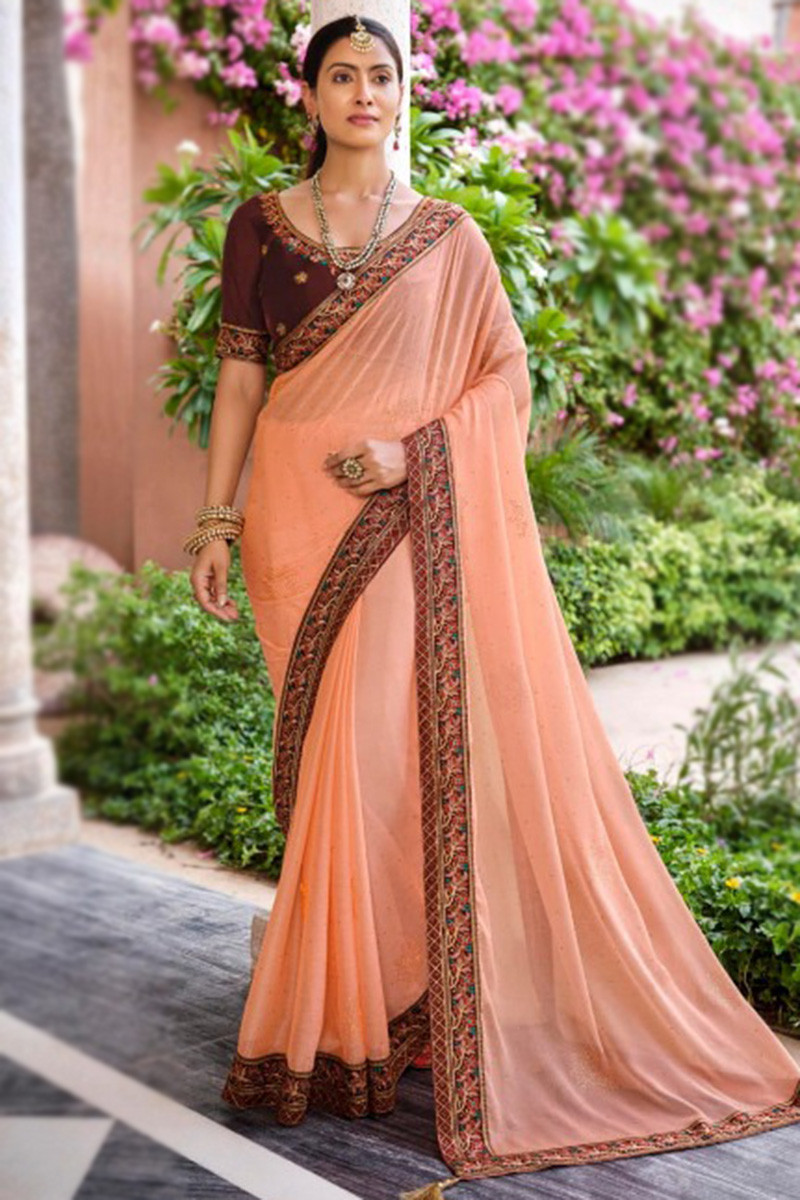 Embroidery chiffon saree sale
