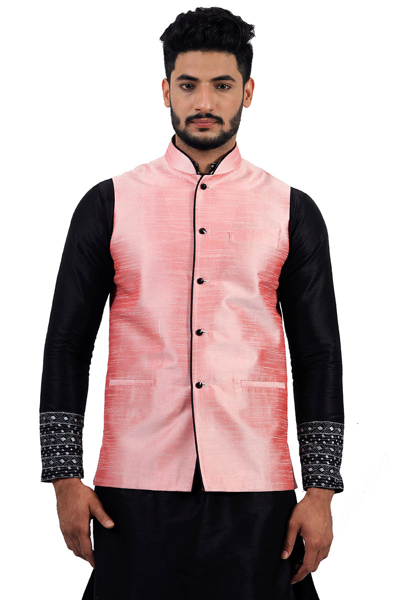 Wedding Party Salmon Pink Art Silk Men s Waist Coat MWCV0153