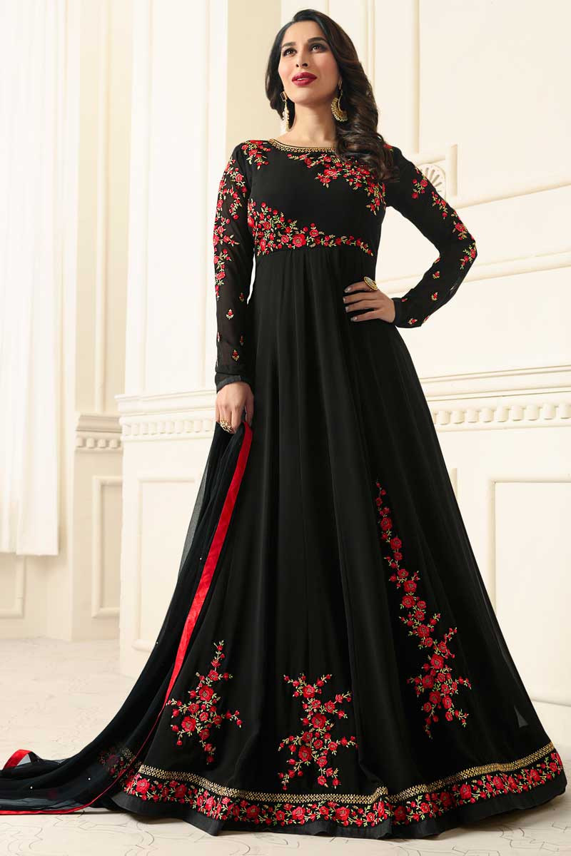 Vishal Faux Georgette Black Anarkali Gown - Absolutely Desi