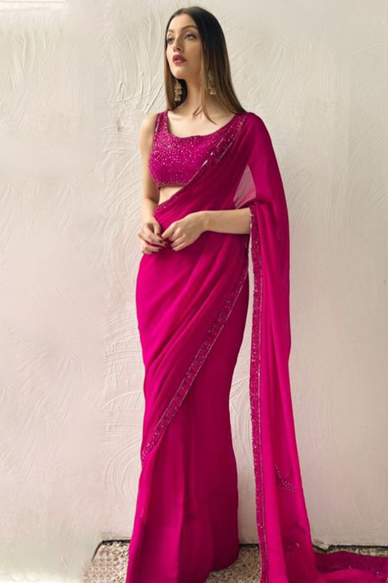 Onion Pink - Pure soft satin silk saree Designer saree, party wear, we –  shakthistyles