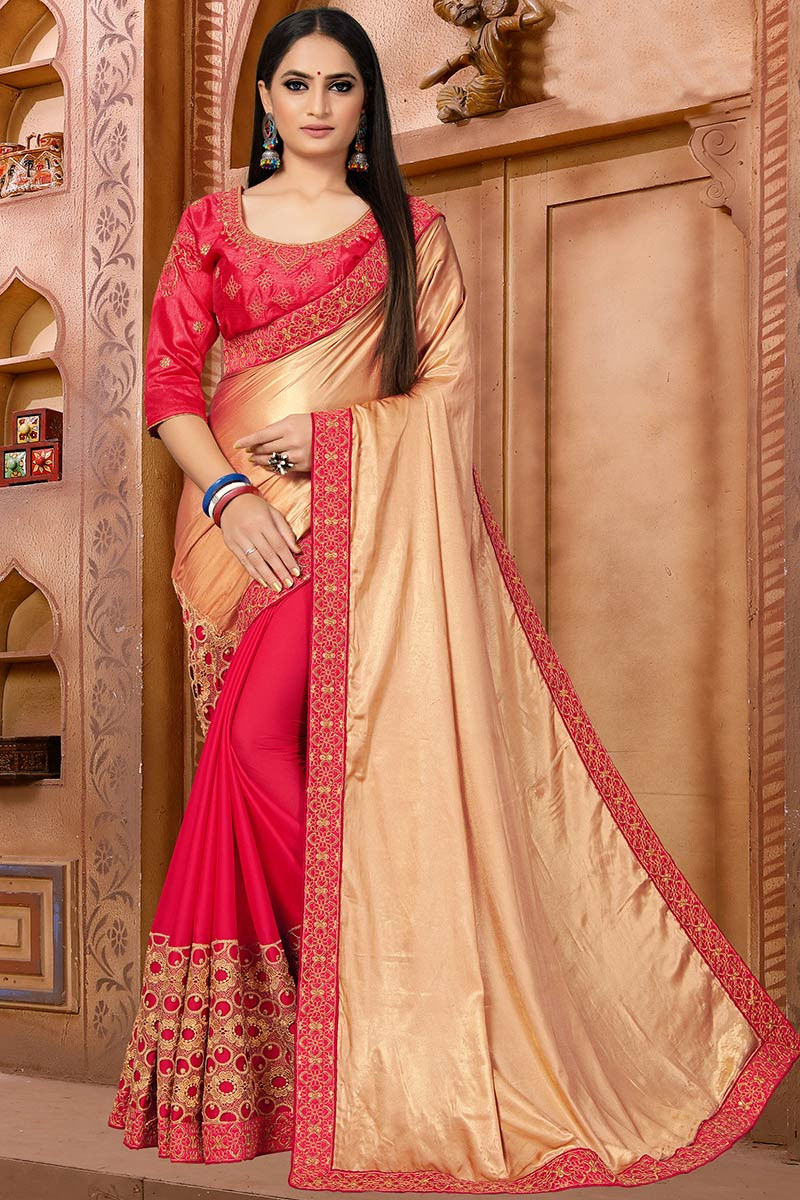 Orange pink party wear saree top