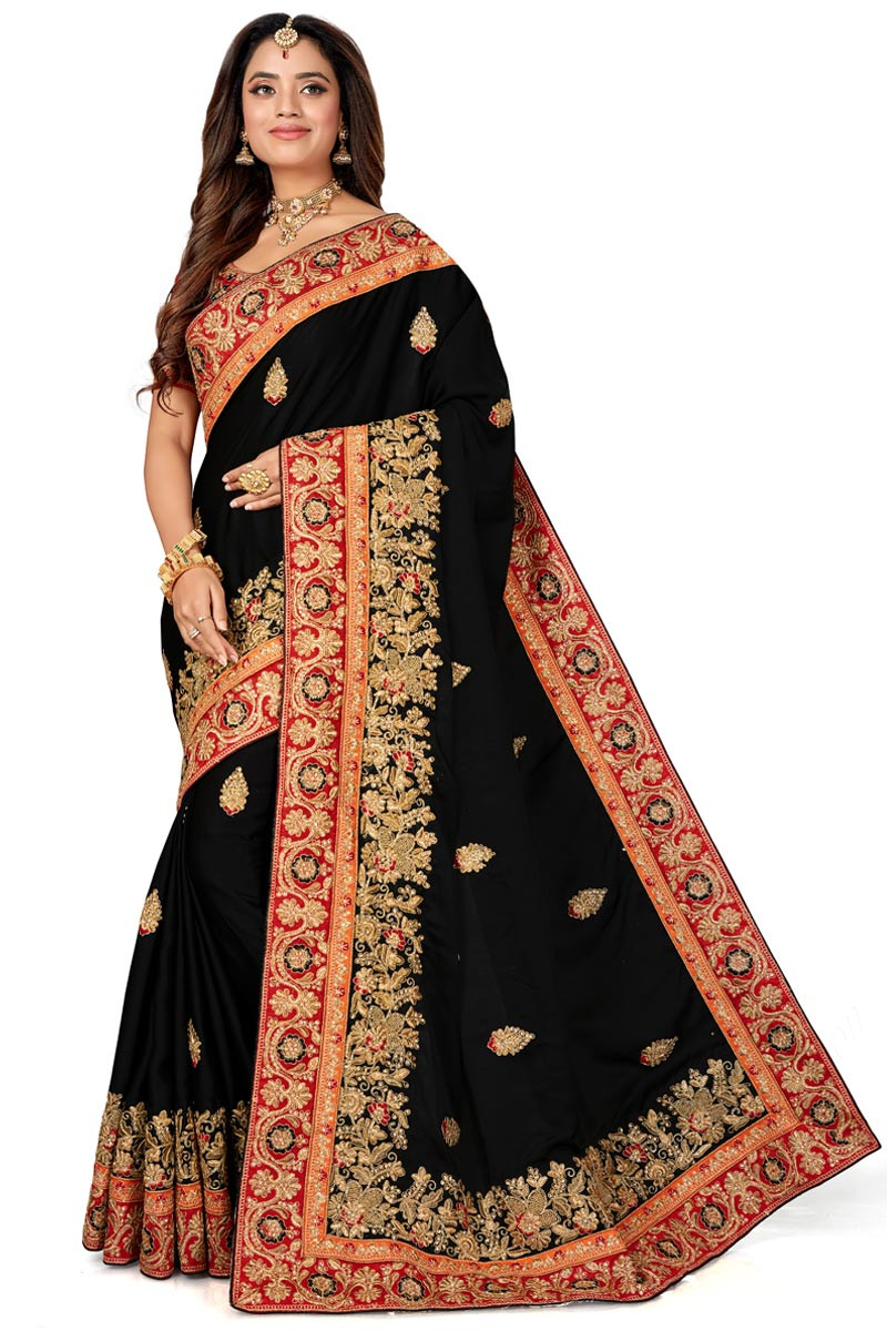 Black & White Satin Saree – Shaaradi