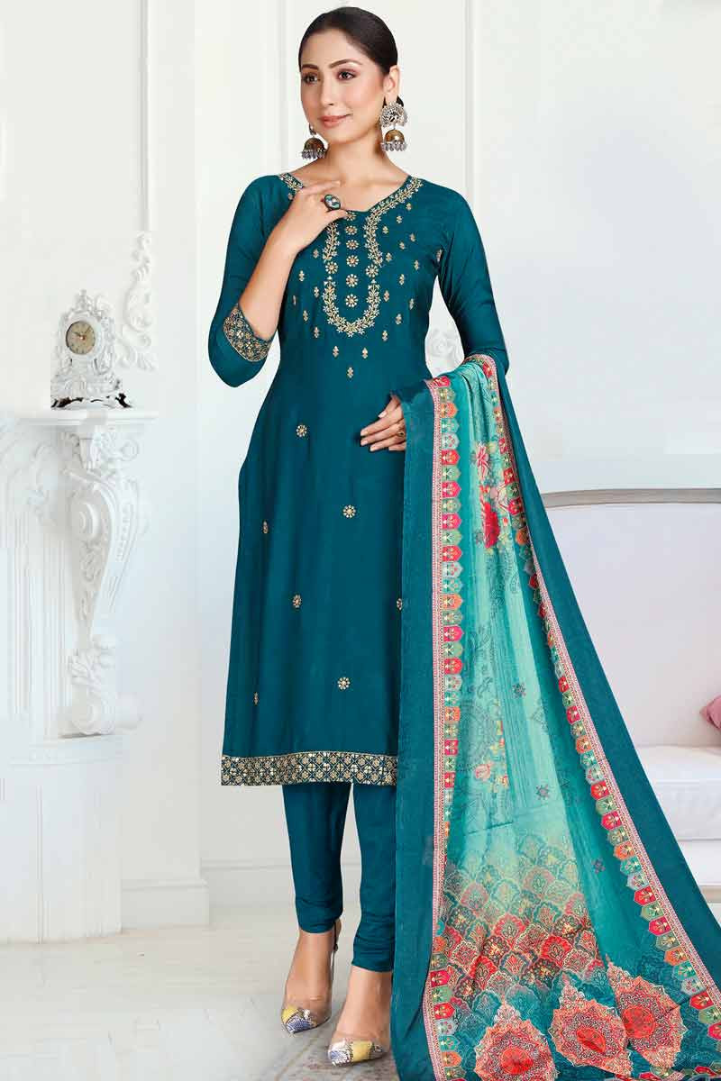 Boutique Collection Sea Blue Stone Worked Churidar Suit LSTV111824