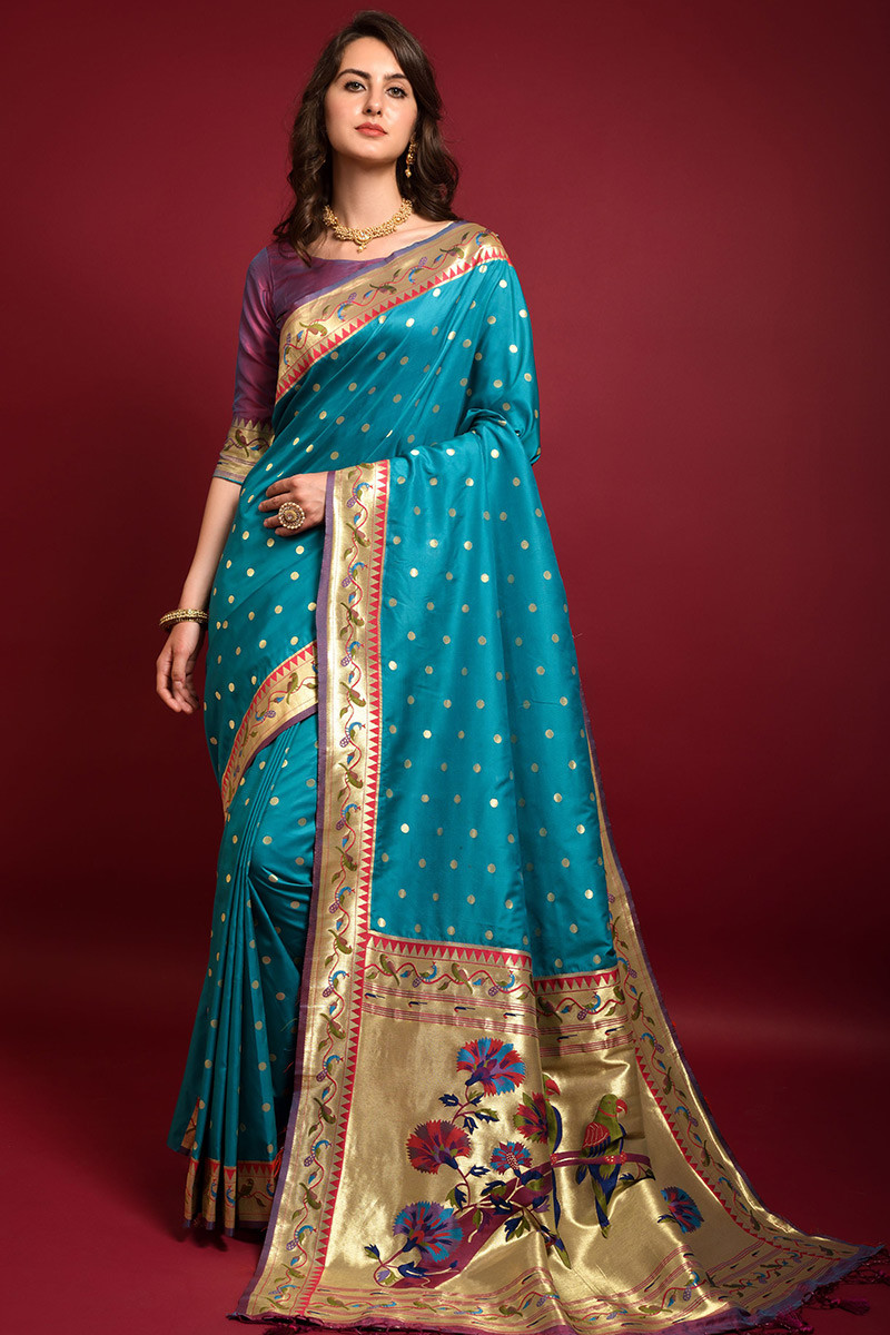 Banarasi Saree in Blue and Green : SBTA1144