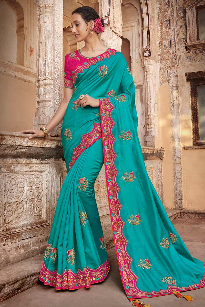 Lajree Designer Blue Color Soft Silk Saree With Contrast Blouse