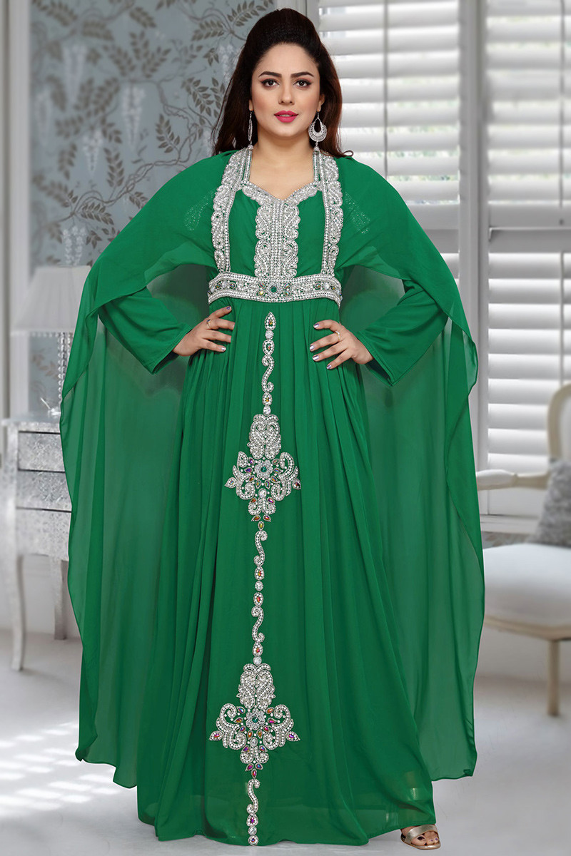 Buy Sea Green Georgette Cape Style Embroidered Kurti LKV001633