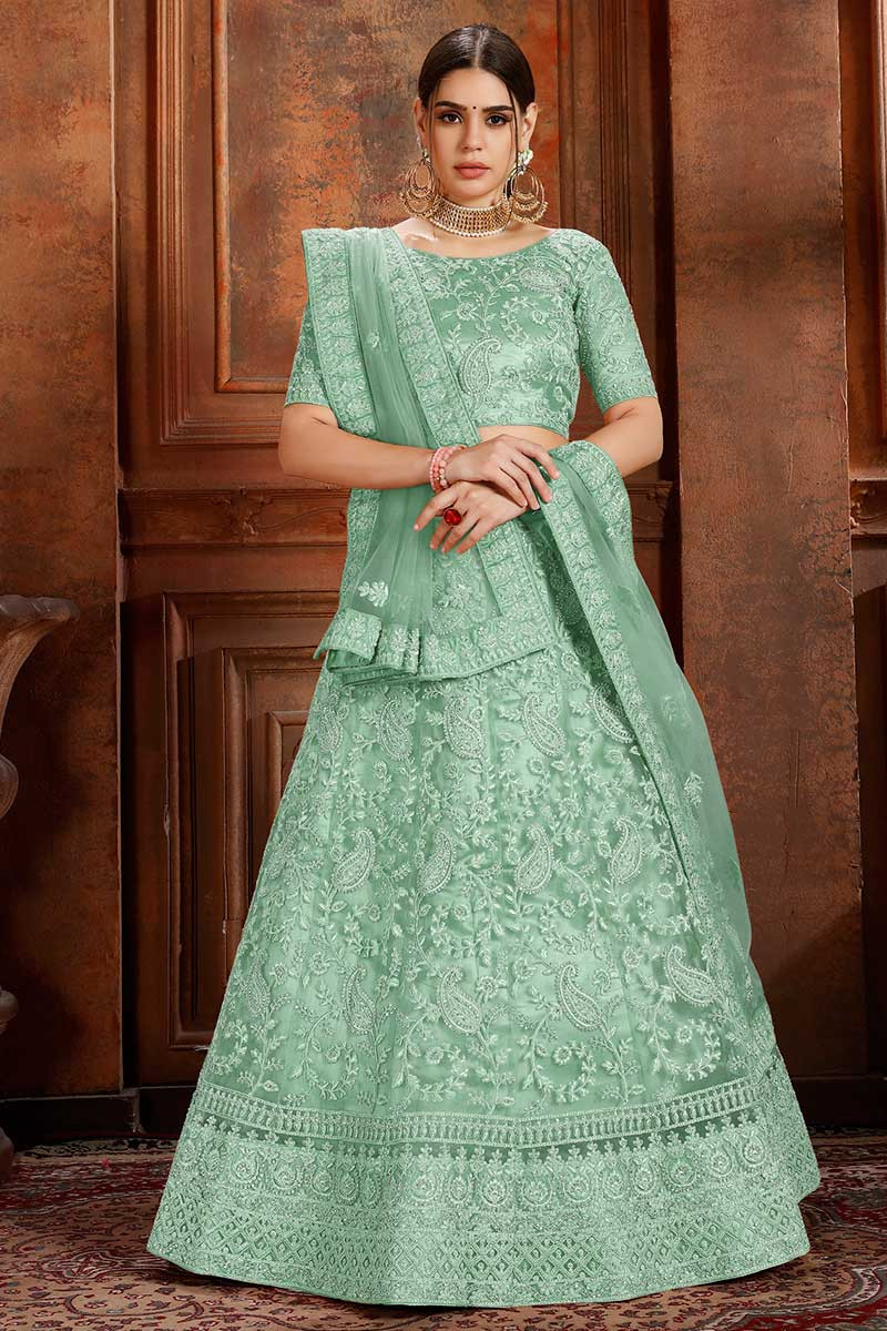 Sea Green Hand Embroidered Bridal Lehenga Set – CoutureYard