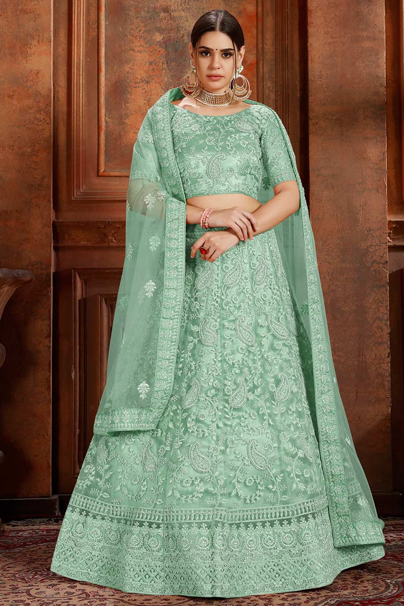 Green net hot sale lehenga choli
