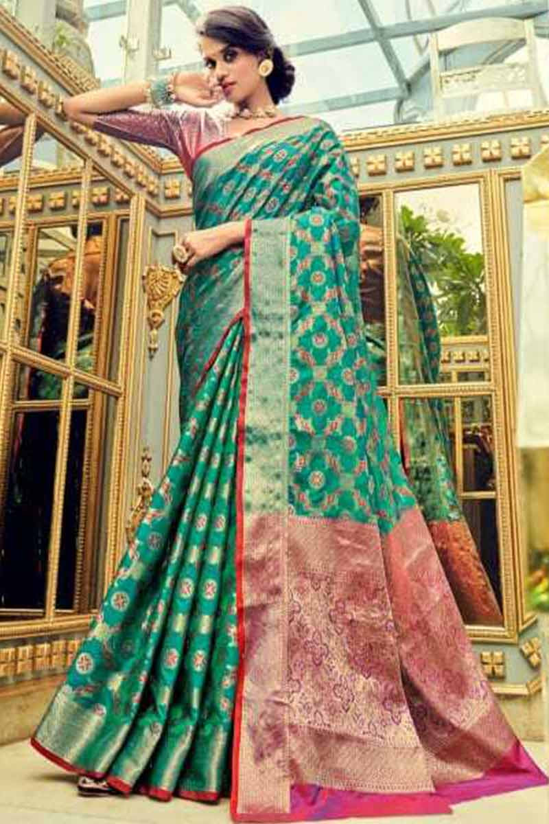 Indian Wedding Saree - Green Classic Net Saree with Resham Embroidery . .  Price: US$ 123.20. Product Code: 1611468 . . . #ethnicwear #bollywood  #womenfashion #style #fashion #wedding #jaipur #weddingdress #embroidery  #Gold #weddingwear ...