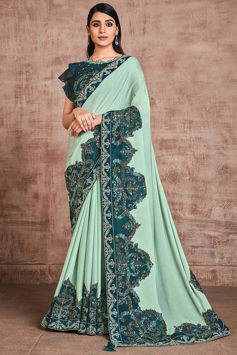 Green bridesmaid cheap saree