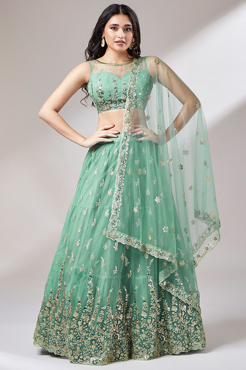 Captivating Sea Green Bridal Designer Lehenga Choli