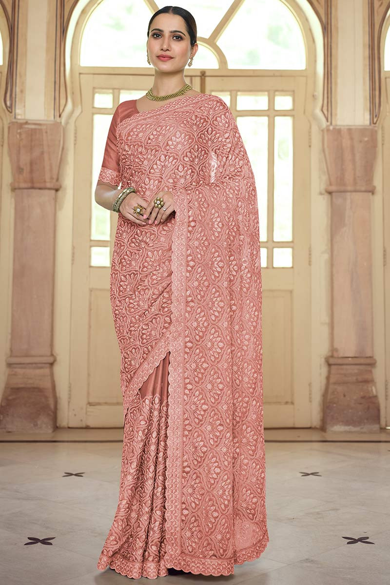 Embroidery chiffon deals saree